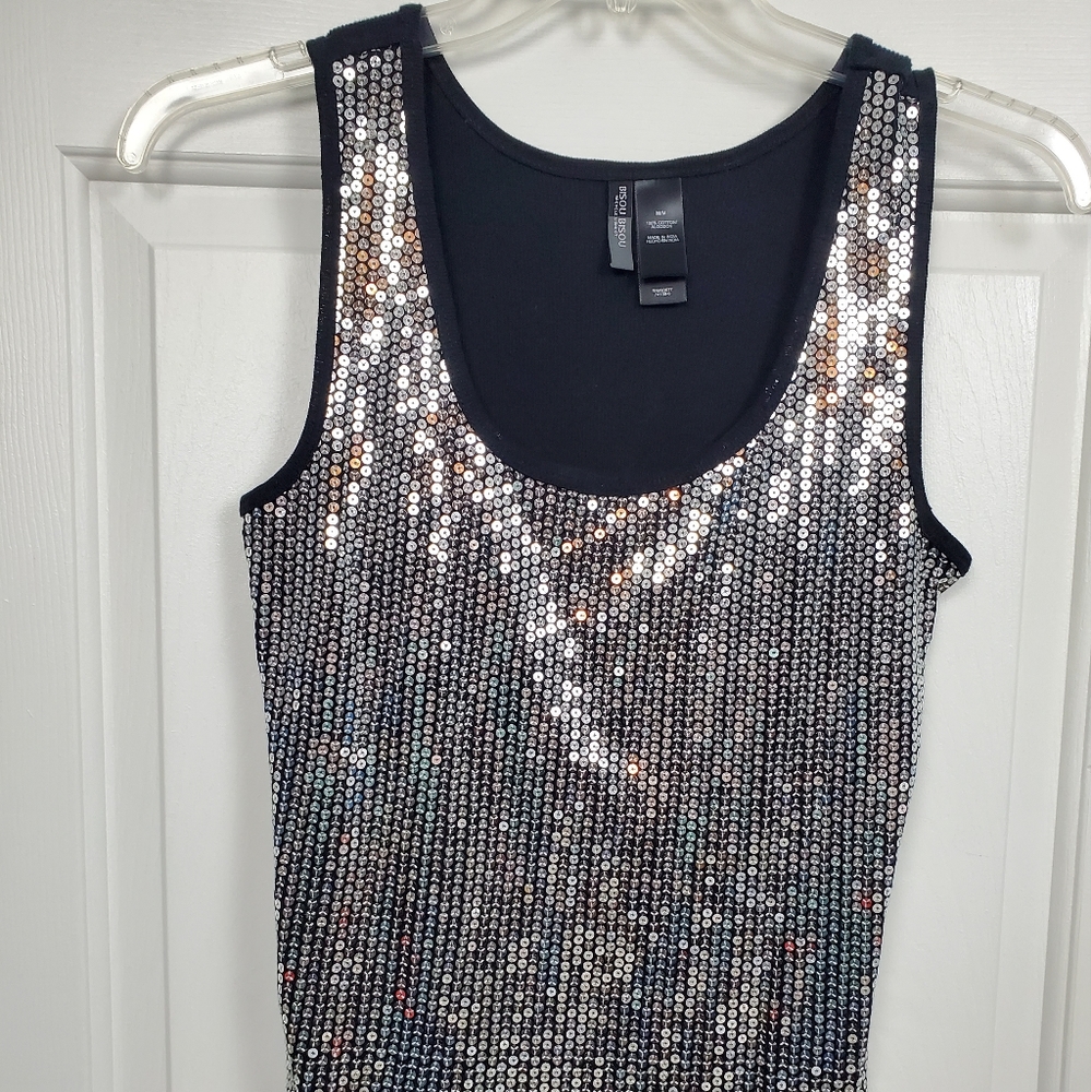 Bisou Bisou Black with Silver Sequins Tank Top Size Medium